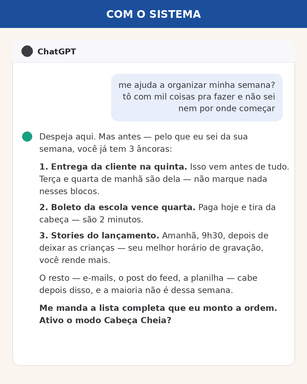 Print de resposta contextualizada do ChatGPT com o sistema